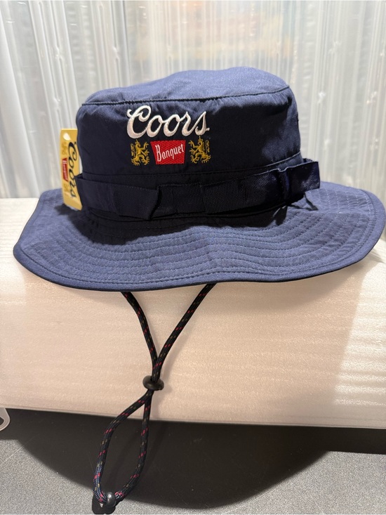 Coor’s Other - Coors Banquet Mad Engine Navy Boonie Bucket Hat Chin Strap NWT OSFM